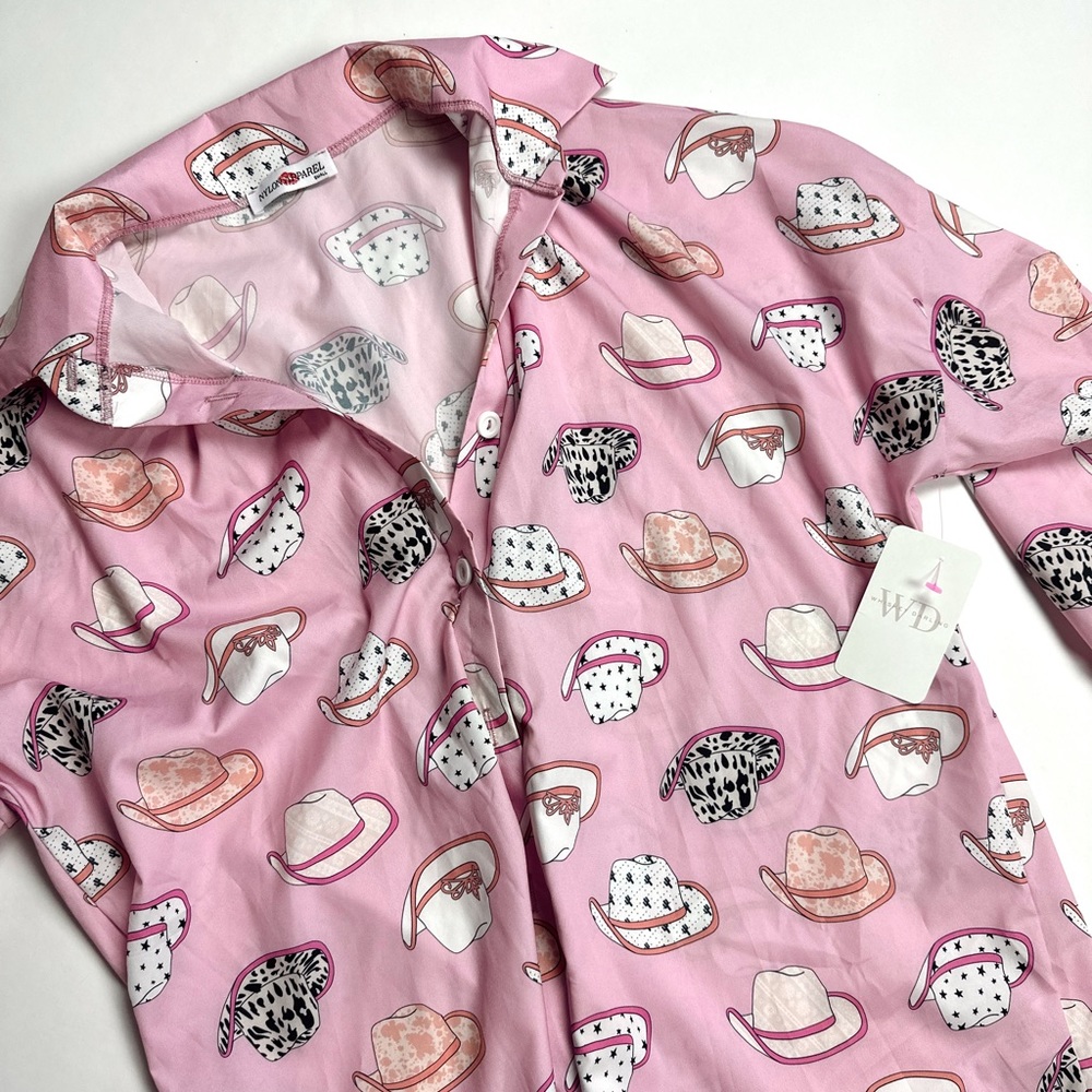 Nashville Pink Cowboy Hat Button Up Top
